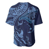 Hawaiian Manta Ray and Polynesian Tribal Tattoo Baseball Jersey Dark Navy Color LT03 - Polynesian Pride
