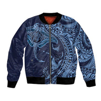 Hawaiian Manta Ray and Polynesian Tribal Tattoo Bomber Jacket Dark Navy Color LT03