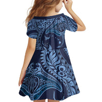 Hawaiian Manta Ray and Polynesian Tribal Tattoo Family Matching Off Shoulder Maxi Dress and Hawaiian Shirt Dark Navy Color LT03
