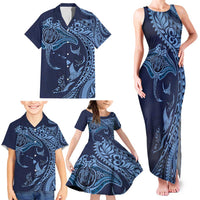 Hawaiian Manta Ray and Polynesian Tribal Tattoo Family Matching Tank Maxi Dress and Hawaiian Shirt Dark Navy Color LT03 - Polynesian Pride