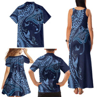 Hawaiian Manta Ray and Polynesian Tribal Tattoo Family Matching Tank Maxi Dress and Hawaiian Shirt Dark Navy Color LT03 - Polynesian Pride