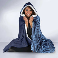Hawaiian Manta Ray and Polynesian Tribal Tattoo Hooded Blanket Dark Navy Color LT03 - Polynesian Pride