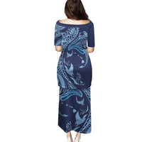 Hawaiian Manta Ray and Polynesian Tribal Tattoo Puletasi Dark Navy Color LT03
