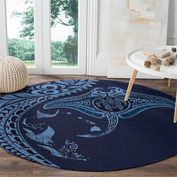 Hawaiian Manta Ray and Polynesian Tribal Tattoo Round Carpet Dark Navy Color LT03 - Polynesian Pride