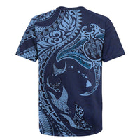 Hawaiian Manta Ray and Polynesian Tribal Tattoo Rugby Jersey Dark Navy Color LT03
