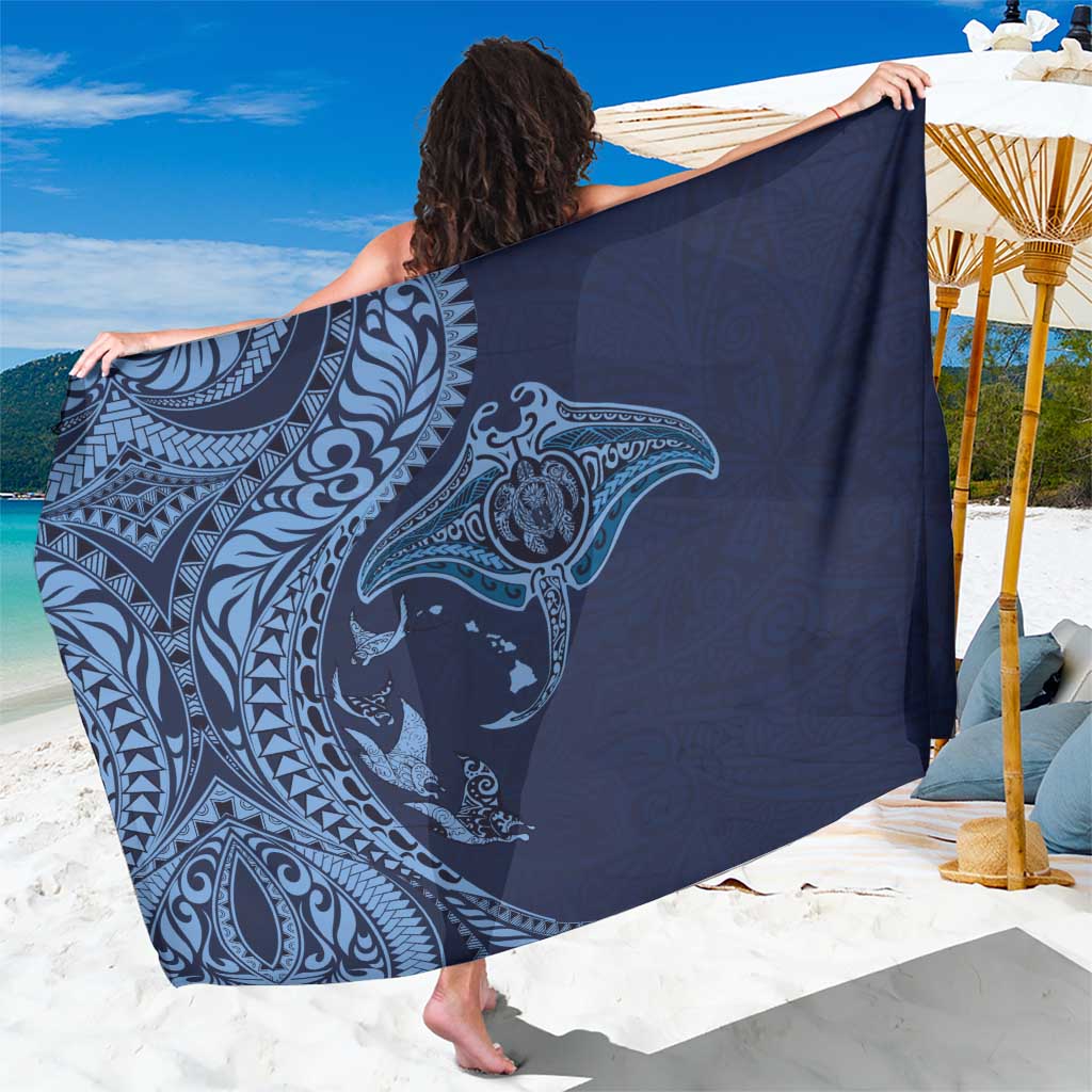 Hawaiian Manta Ray and Polynesian Tribal Tattoo Sarong Dark Navy Color LT03