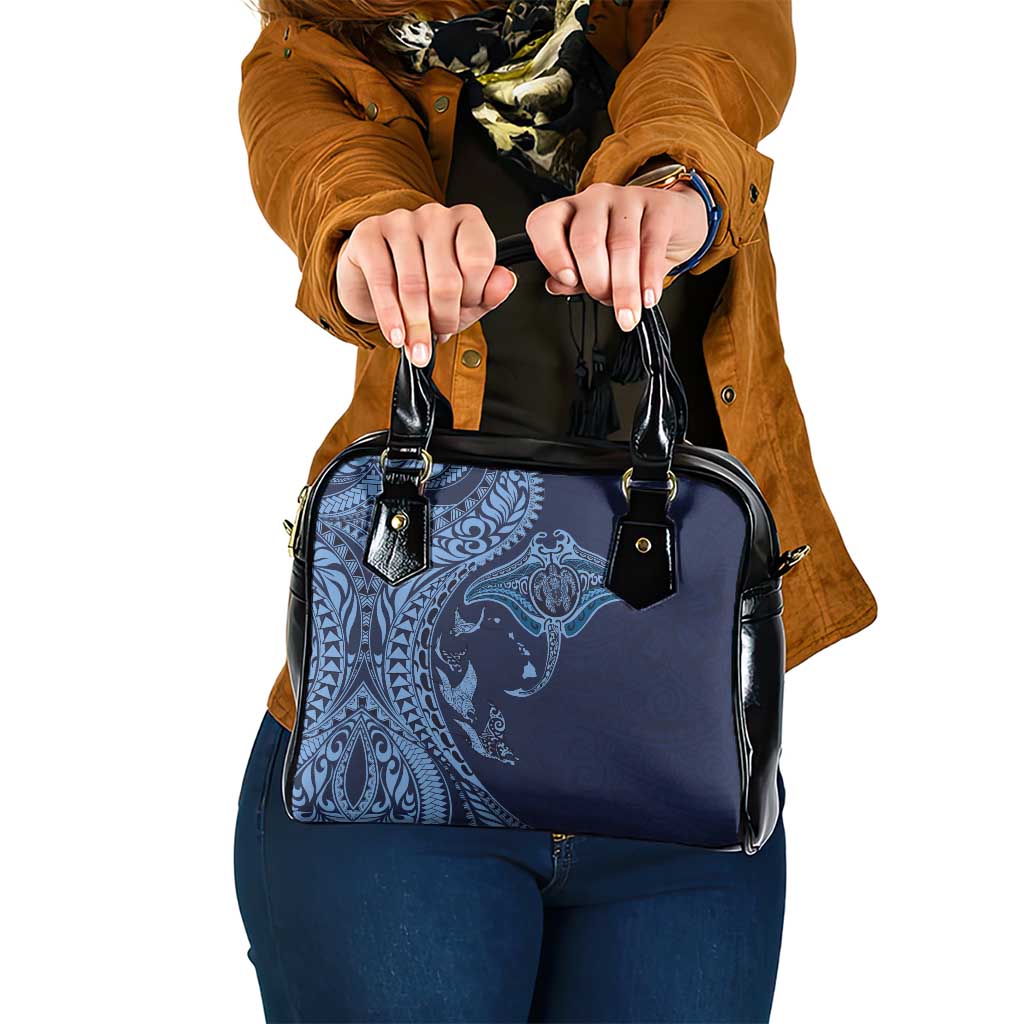 Hawaiian Manta Ray and Polynesian Tribal Tattoo Shoulder Handbag Dark Navy Color LT03 One Size Dark Navy - Polynesian Pride
