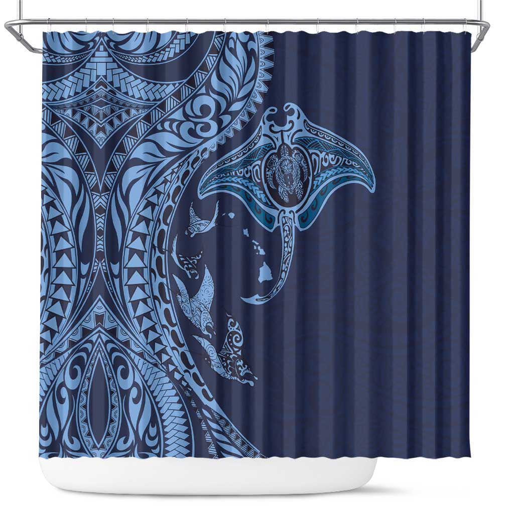 Hawaiian Manta Ray and Polynesian Tribal Tattoo Shower Curtain Dark Navy Color LT03 Dark Navy - Polynesian Pride
