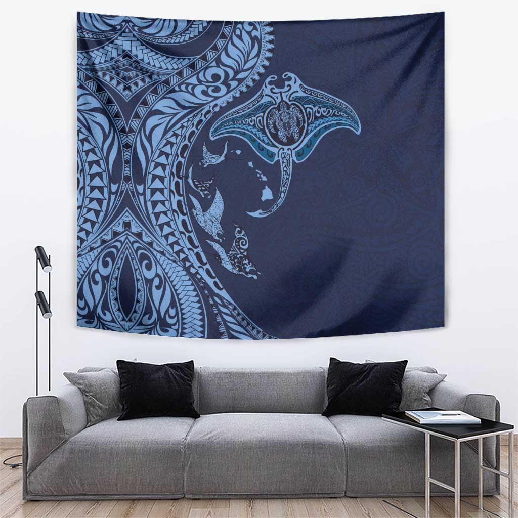 Hawaiian Manta Ray and Polynesian Tribal Tattoo Tapestry Dark Navy Color LT03 Dark Navy - Polynesian Pride