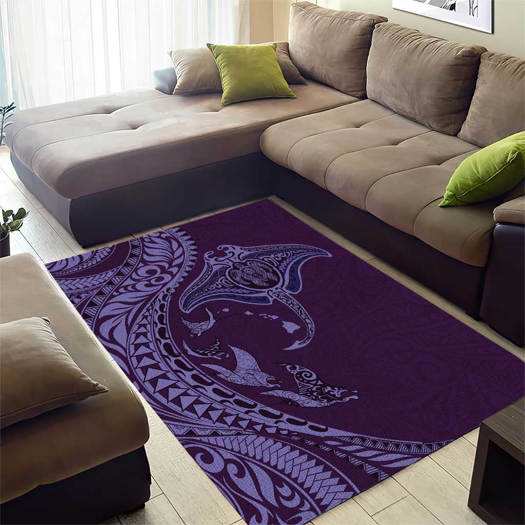 Hawaiian Manta Ray and Polynesian Tribal Tattoo Area Rug Purple Color LT03