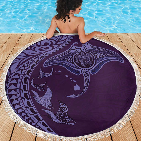 Hawaiian Map Manta Ray Polynesian Hooded Blanket - Gold - AH
