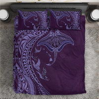 Hawaiian Manta Ray and Polynesian Tribal Tattoo Bedding Set Purple Color LT03