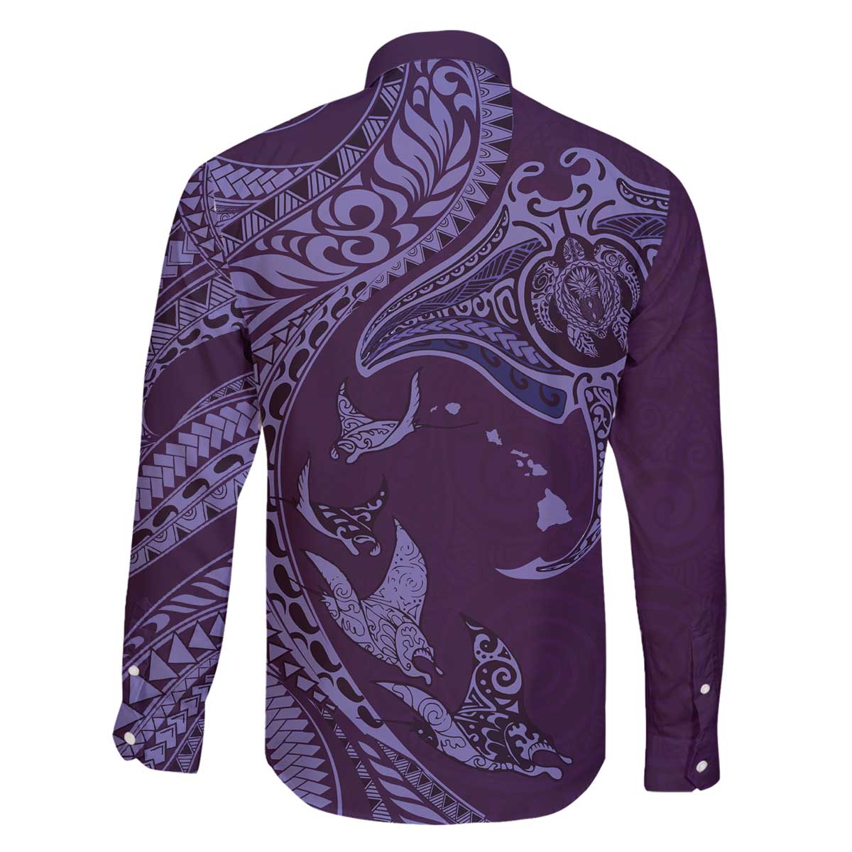 Hawaiian Manta Ray and Polynesian Tribal Tattoo Family Matching Puletasi and Hawaiian Shirt Purple Color LT03