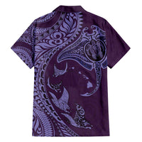 Hawaiian Manta Ray and Polynesian Tribal Tattoo Family Matching Summer Maxi Dress and Hawaiian Shirt Purple Color LT03 - Polynesian Pride