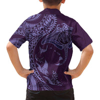 Hawaiian Manta Ray and Polynesian Tribal Tattoo Family Matching Tank Maxi Dress and Hawaiian Shirt Purple Color LT03