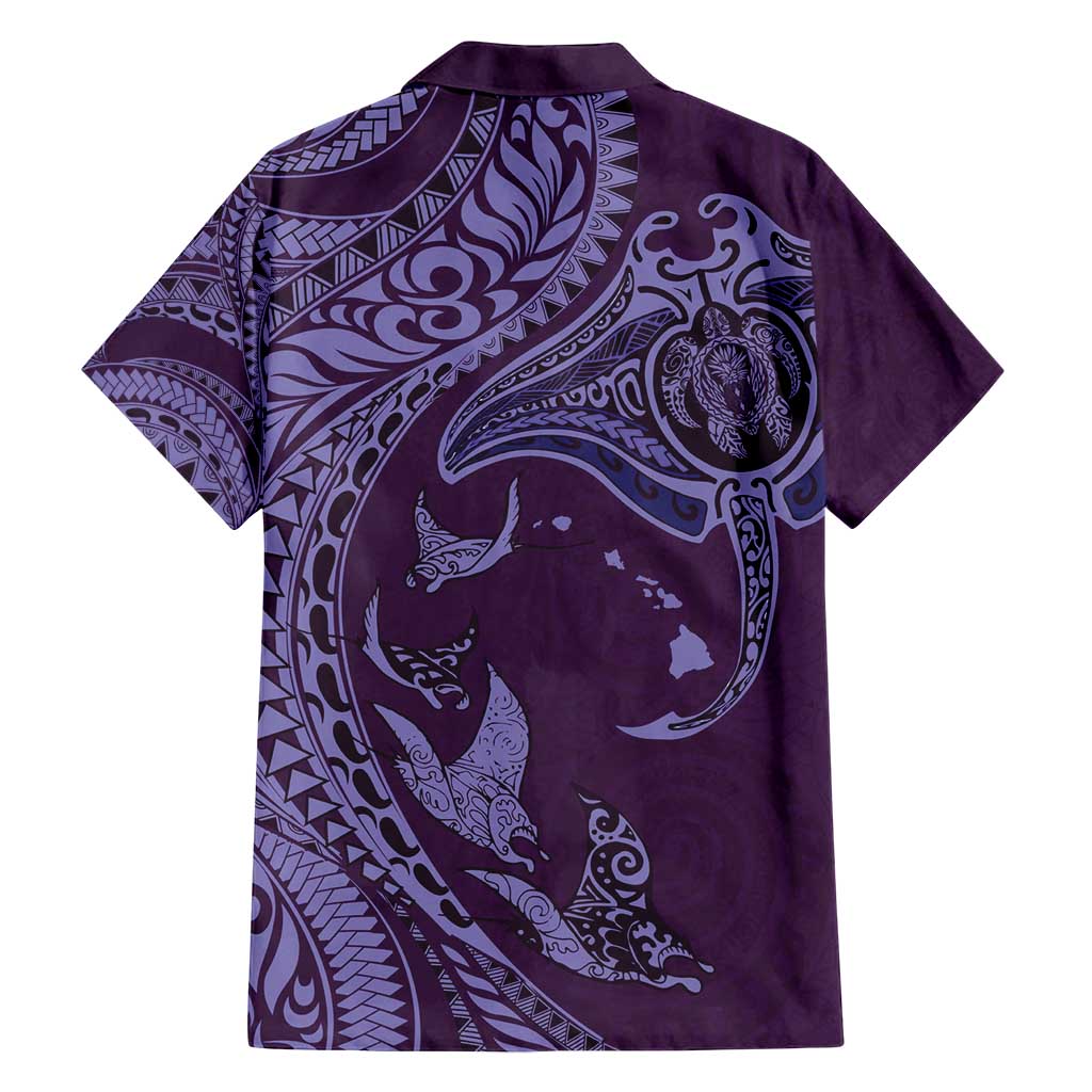 Hawaiian Manta Ray and Polynesian Tribal Tattoo Family Matching Tank Maxi Dress and Hawaiian Shirt Purple Color LT03