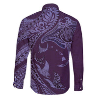 Hawaiian Manta Ray and Polynesian Tribal Tattoo Family Matching Tank Maxi Dress and Hawaiian Shirt Purple Color LT03