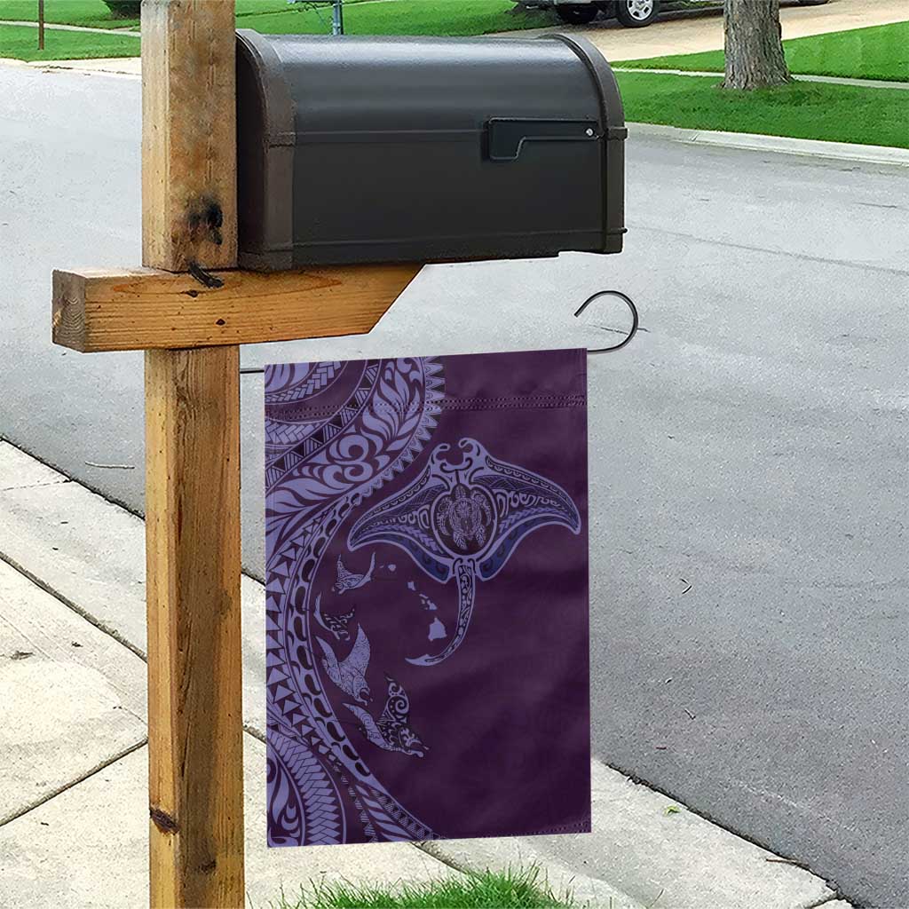 Hawaiian Manta Ray and Polynesian Tribal Tattoo Garden Flag Purple Color LT03