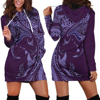 Hawaiian Manta Ray and Polynesian Tribal Tattoo Hoodie Dress Purple Color LT03