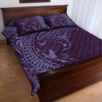 Hawaiian Manta Ray and Polynesian Tribal Tattoo Quilt Bed Set Purple Color LT03