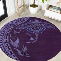 Hawaiian Manta Ray and Polynesian Tribal Tattoo Round Carpet Purple Color LT03 Purple - Polynesian Pride