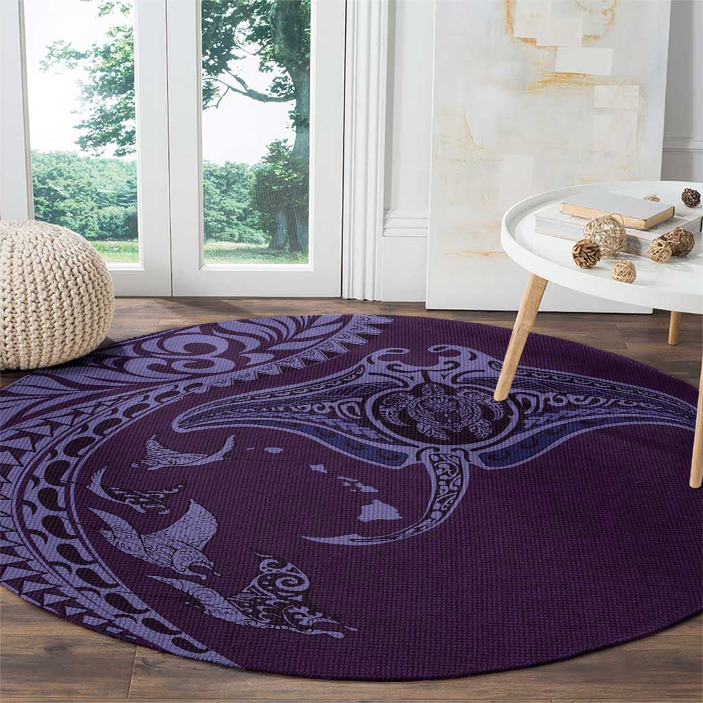 Hawaiian Manta Ray and Polynesian Tribal Tattoo Round Carpet Purple Color LT03 - Polynesian Pride