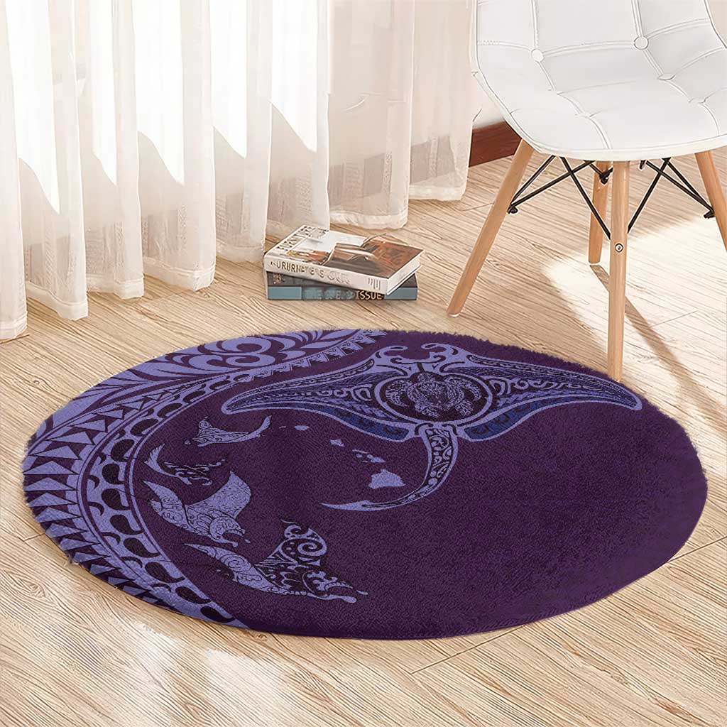 Hawaiian Manta Ray and Polynesian Tribal Tattoo Round Carpet Purple Color LT03 - Polynesian Pride