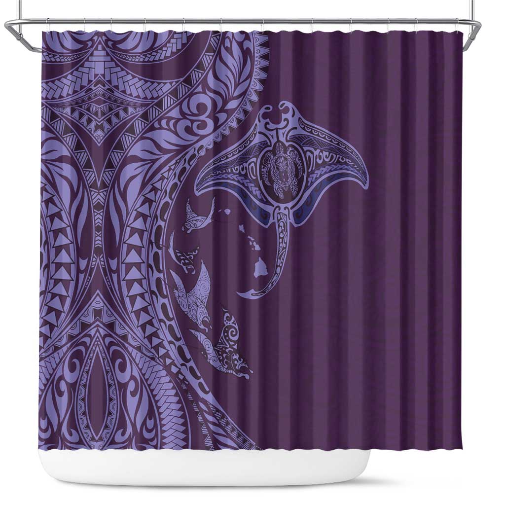 Hawaiian Manta Ray and Polynesian Tribal Tattoo Shower Curtain Purple Color LT03 Purple - Polynesian Pride