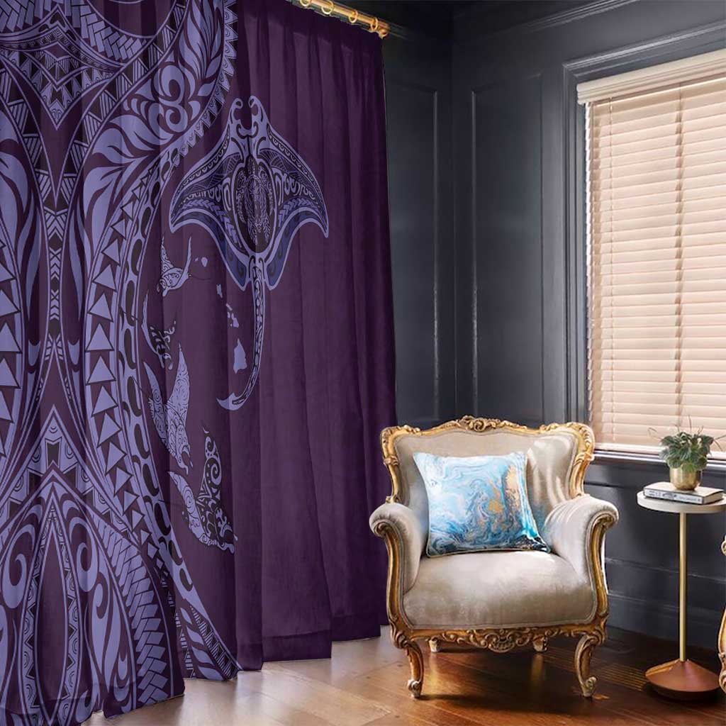 Hawaiian Manta Ray and Polynesian Tribal Tattoo Window Curtain Purple Color LT03