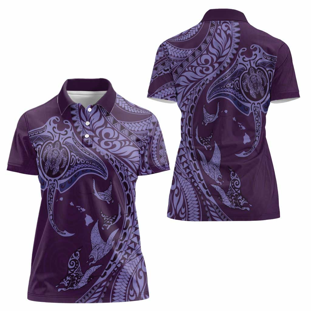 Hawaiian Manta Ray and Polynesian Tribal Tattoo Women Polo Shirt Purple Color LT03