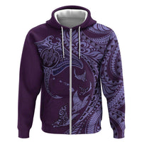 Hawaiian Manta Ray and Polynesian Tribal Tattoo Zip Hoodie Purple Color LT03
