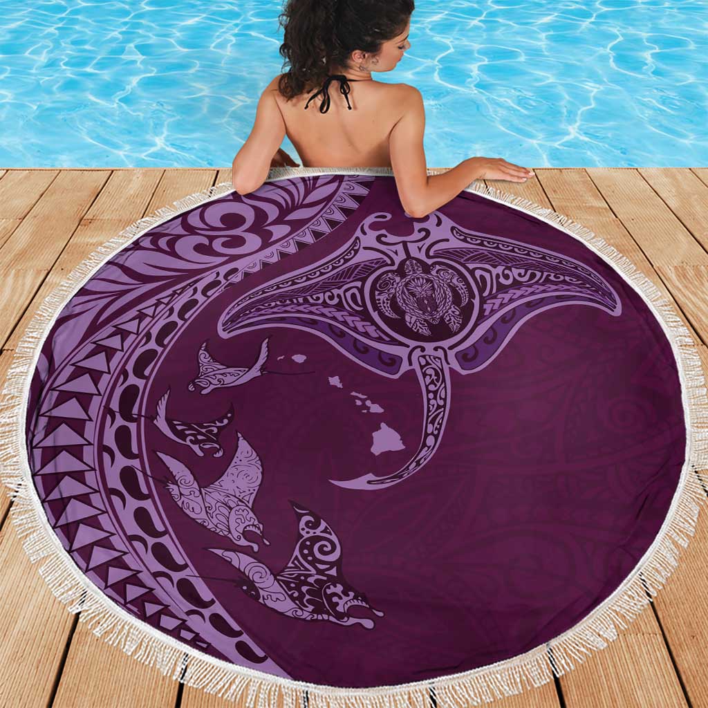 Hawaiian Manta Ray and Polynesian Tribal Tattoo Beach Blanket Pink Color LT03