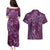 Hawaiian Manta Ray and Polynesian Tribal Tattoo Couples Matching Puletasi and Hawaiian Shirt Pink Color LT03