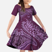 Hawaiian Manta Ray and Polynesian Tribal Tattoo Family Matching Summer Maxi Dress and Hawaiian Shirt Pink Color LT03 Daughter's Dress Pink - Polynesian Pride