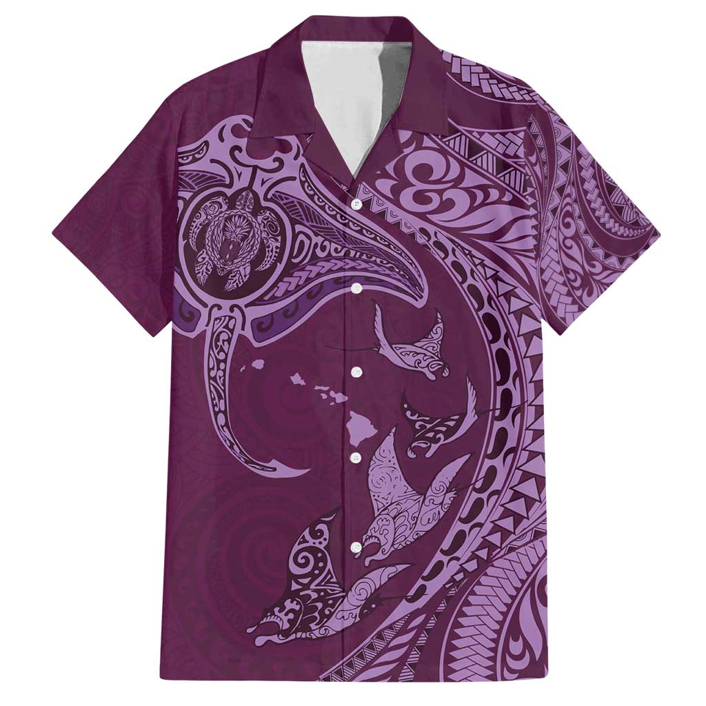 Hawaiian Manta Ray and Polynesian Tribal Tattoo Family Matching Summer Maxi Dress and Hawaiian Shirt Pink Color LT03 Dad's Shirt - Short Sleeve Pink - Polynesian Pride