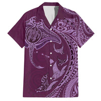 Hawaiian Manta Ray and Polynesian Tribal Tattoo Family Matching Summer Maxi Dress and Hawaiian Shirt Pink Color LT03 Dad's Shirt - Short Sleeve Pink - Polynesian Pride
