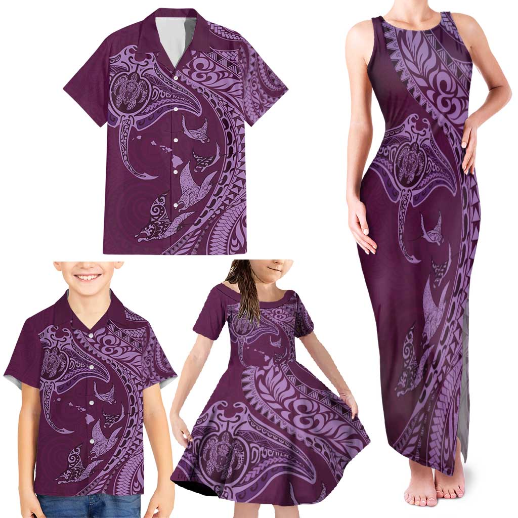 Hawaiian Manta Ray and Polynesian Tribal Tattoo Family Matching Tank Maxi Dress and Hawaiian Shirt Pink Color LT03 - Polynesian Pride