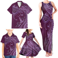 Hawaiian Manta Ray and Polynesian Tribal Tattoo Family Matching Tank Maxi Dress and Hawaiian Shirt Pink Color LT03 - Polynesian Pride