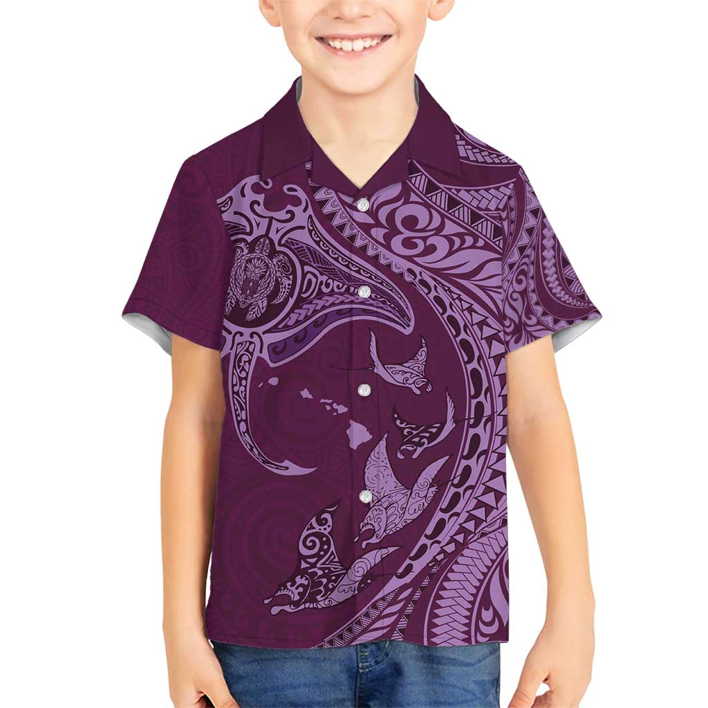 Hawaiian Manta Ray and Polynesian Tribal Tattoo Family Matching Tank Maxi Dress and Hawaiian Shirt Pink Color LT03 Son's Shirt Pink - Polynesian Pride
