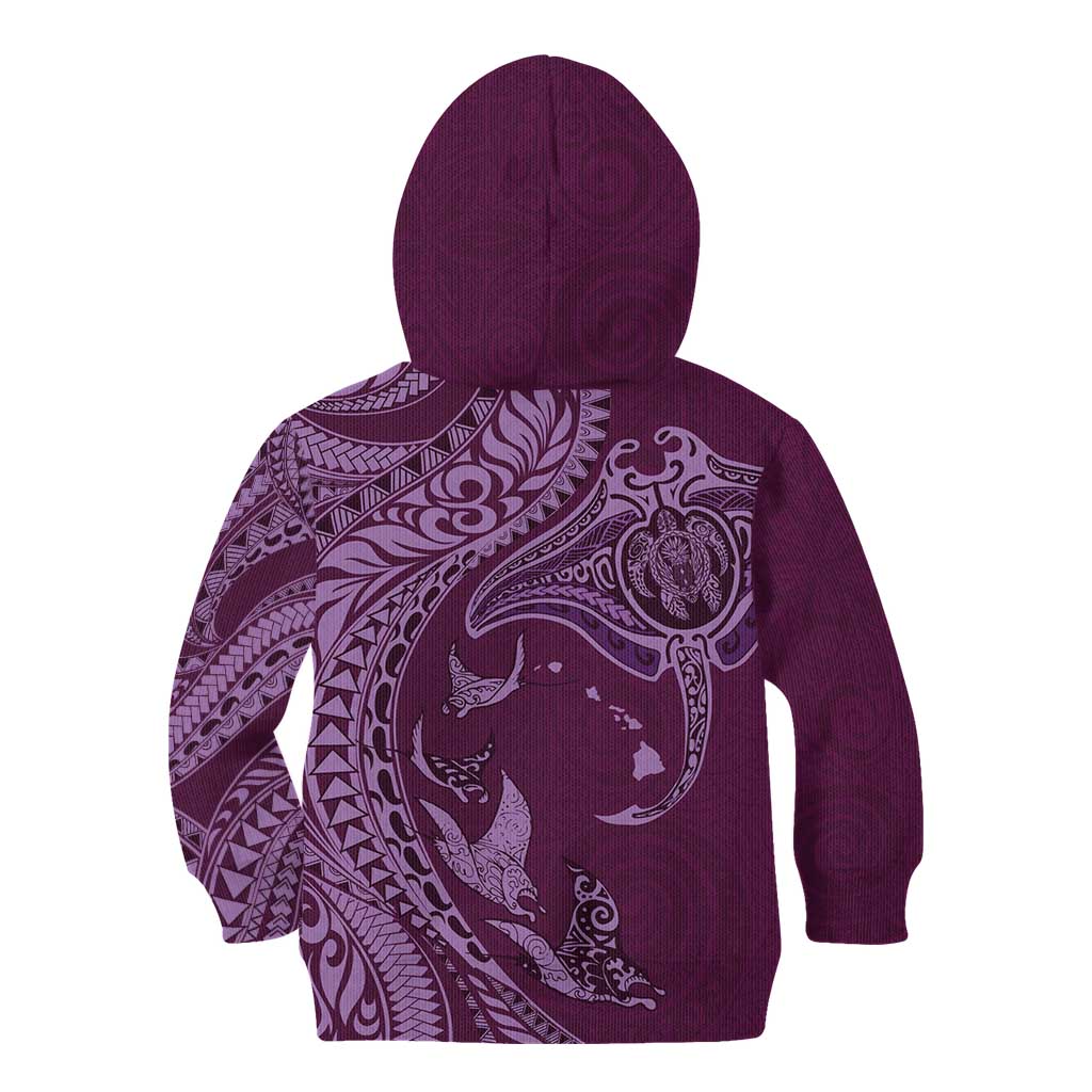Hawaiian Manta Ray and Polynesian Tribal Tattoo Kid Hoodie Pink Color LT03