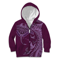 Hawaiian Manta Ray and Polynesian Tribal Tattoo Kid Hoodie Pink Color LT03