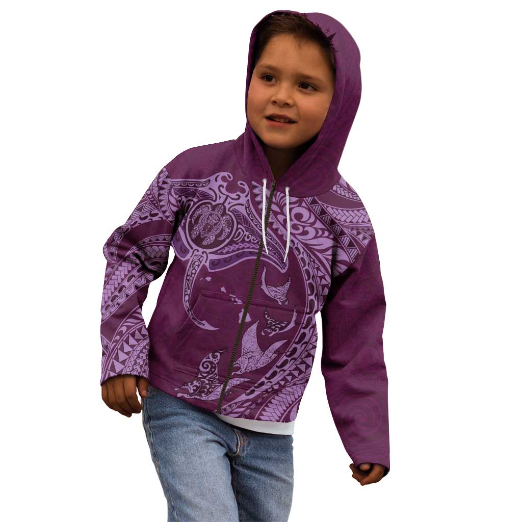 Hawaiian Manta Ray and Polynesian Tribal Tattoo Kid Hoodie Pink Color LT03