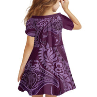 Hawaiian Manta Ray and Polynesian Tribal Tattoo Kid Short Sleeve Dress Pink Color LT03