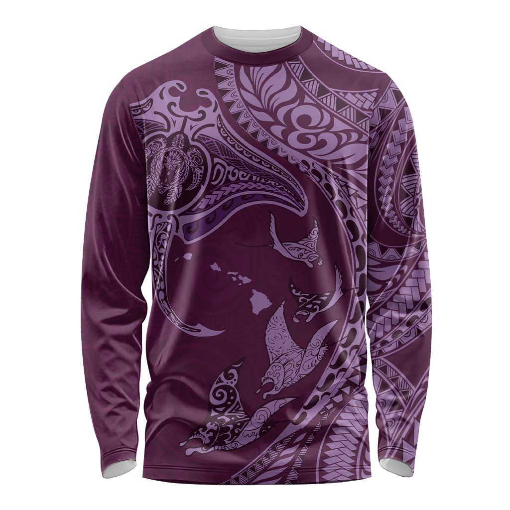 Hawaiian Manta Ray and Polynesian Tribal Tattoo Long Sleeve Shirt Pink Color LT03 Unisex Pink - Polynesian Pride