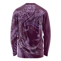 Hawaiian Manta Ray and Polynesian Tribal Tattoo Long Sleeve Shirt Pink Color LT03 - Polynesian Pride