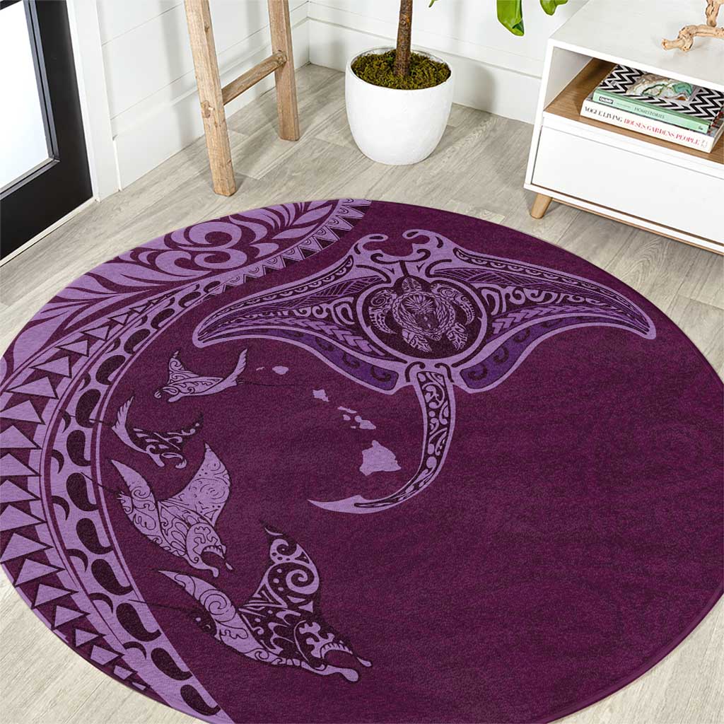 Hawaiian Manta Ray and Polynesian Tribal Tattoo Round Carpet Pink Color LT03 Pink - Polynesian Pride