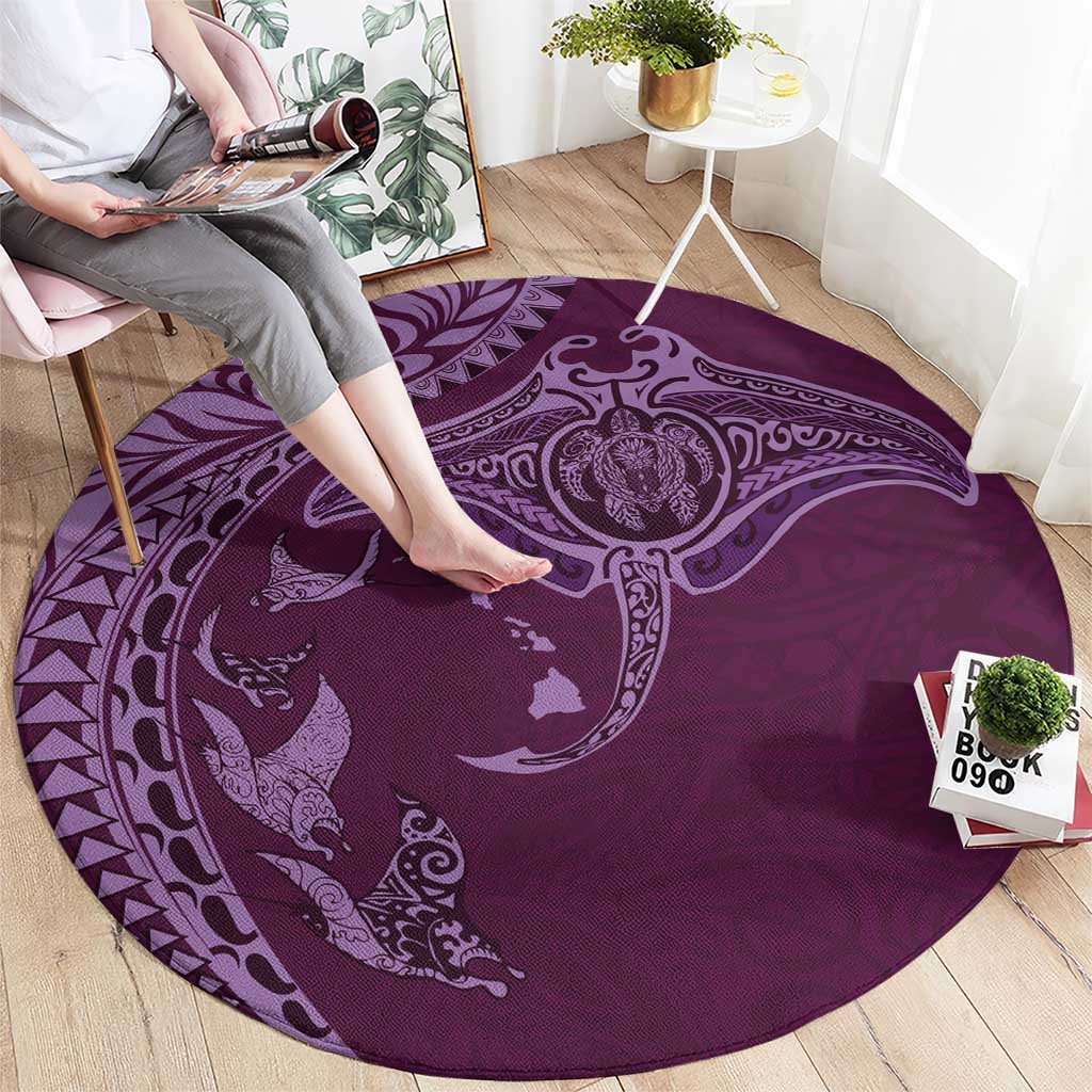 Hawaiian Manta Ray and Polynesian Tribal Tattoo Round Carpet Pink Color LT03 - Polynesian Pride