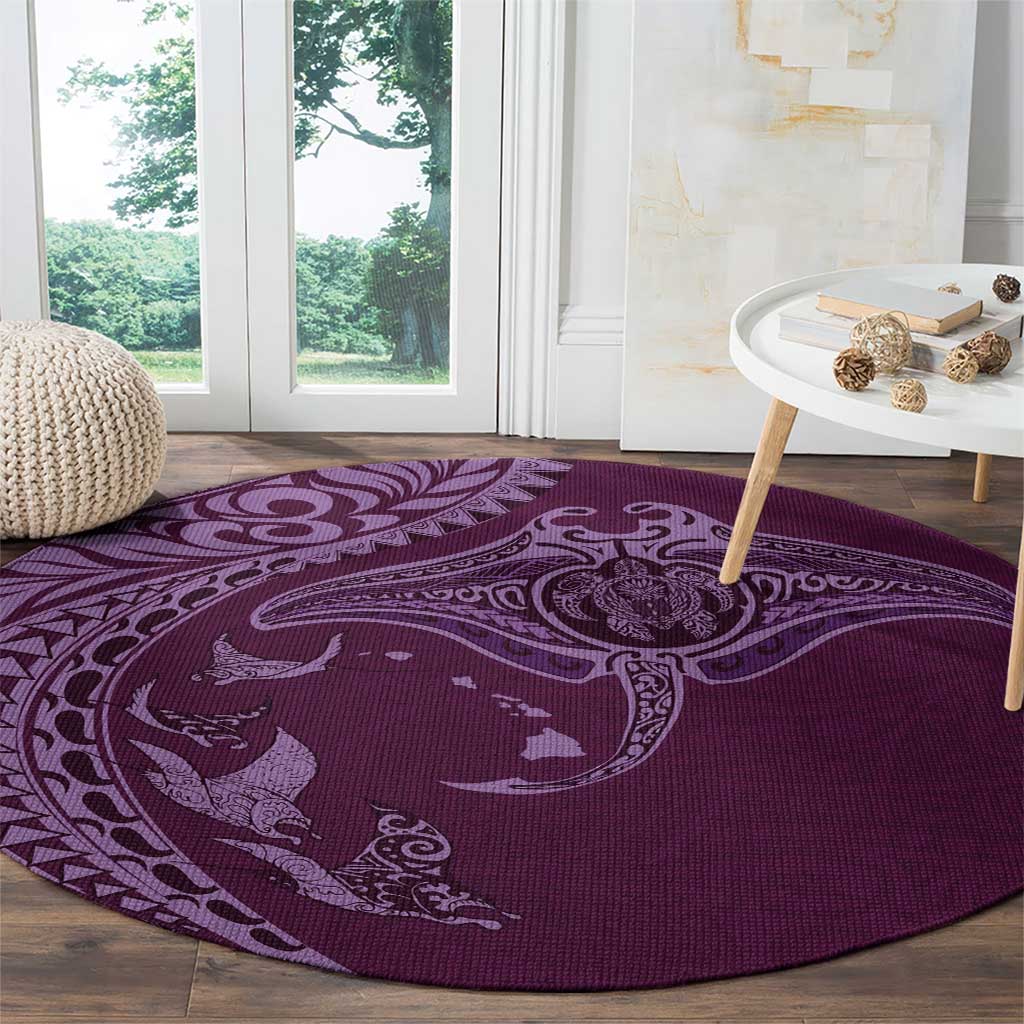 Hawaiian Manta Ray and Polynesian Tribal Tattoo Round Carpet Pink Color LT03 - Polynesian Pride