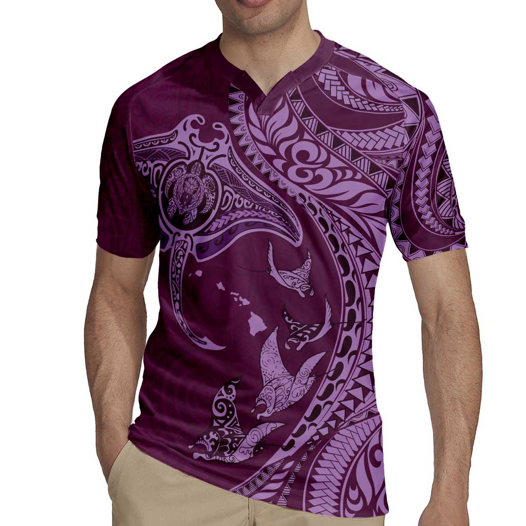 Hawaiian Manta Ray and Polynesian Tribal Tattoo Rugby Jersey Pink Color LT03