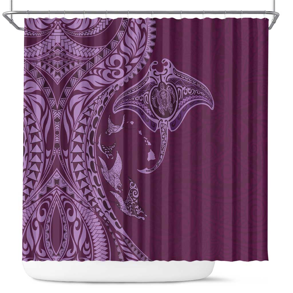 Hawaiian Manta Ray and Polynesian Tribal Tattoo Shower Curtain Pink Color LT03 Pink - Polynesian Pride